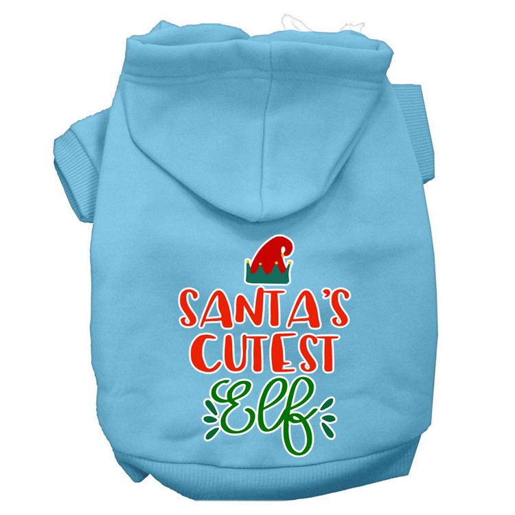 Santa's Cutest Elf Screen Print Dog Hoodie Baby Blue XS